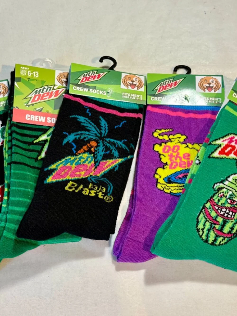 5 Pairs Mountain Dew Novelty Crew Socks Size 6-12/13 OSFM
